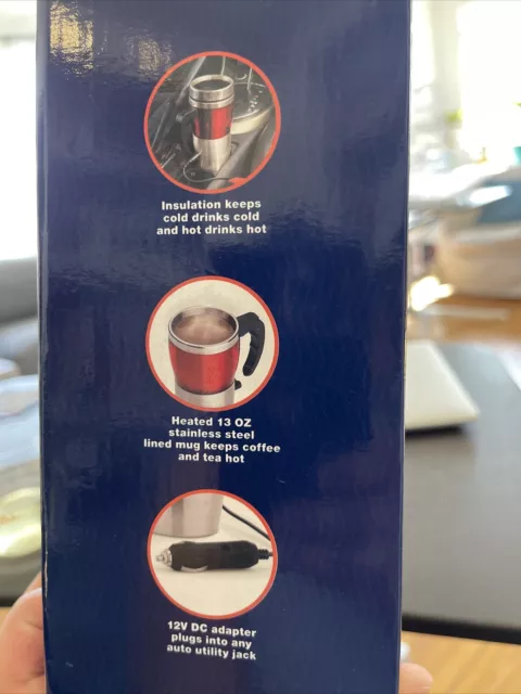 Yorkshire Stainless Steel Heated Travel Mug 13oz 12V DC Car Adapter - New 2