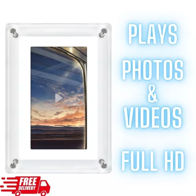 5" Digital Photo Frame Clear Acrylic Full HD Video Photos Movies LED Transparent