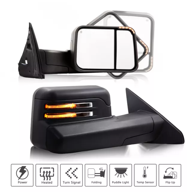 2PCS Power Heated Tow Mirrors w/ Led Signal For 09-18 Dodge Ram 1500 2500 3500