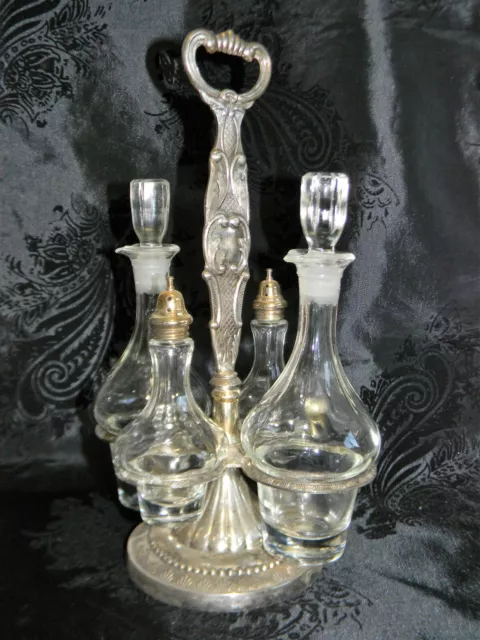 Vintage Victorian Cruet Set~Oil Vinegar S&P Silver Plate Ornate Castor~Japan