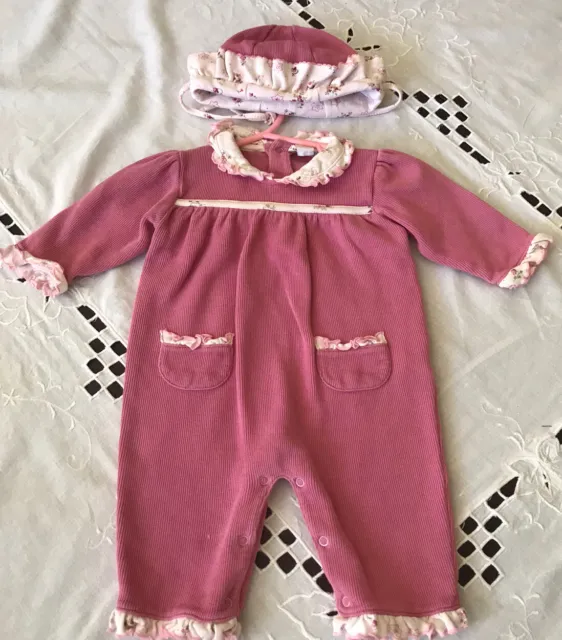 Kissy Kissy Long Sleeve One Piece Coverall Romper w hat  3-6 Months