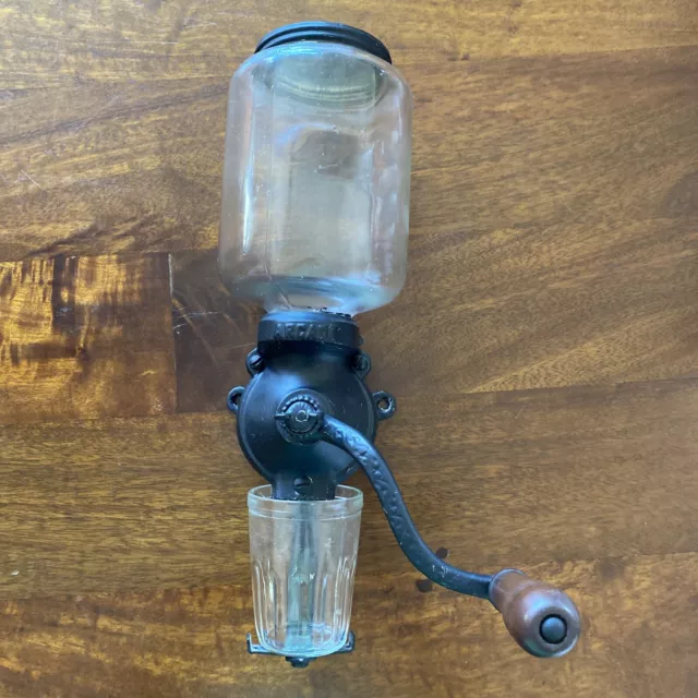 Vintage (early 1900's) Arcade Wall Mount Cast Iron Coffee Grinder - NICE!