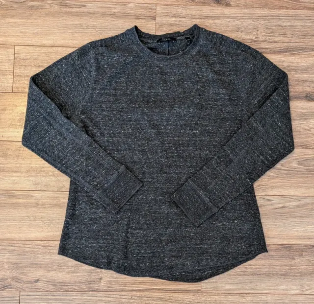 Vince Shirt Mens Waffle Knit Thermal LS Heather Charcoal Raw Hem Crewneck  - M