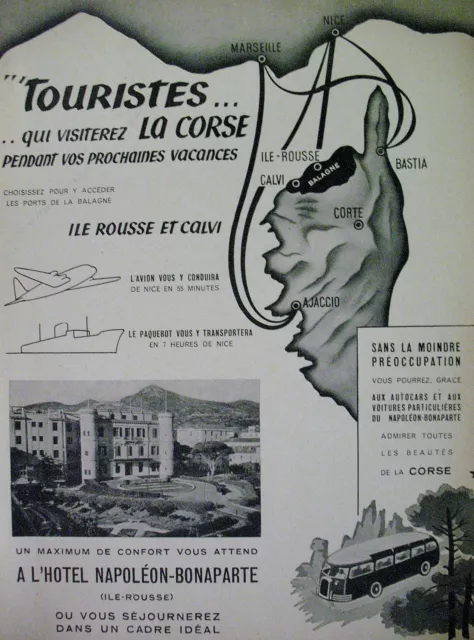 Publicite De Presse Corse Tourisme Ile De Beaute Hotel Napoleon-Bonaparte 1947