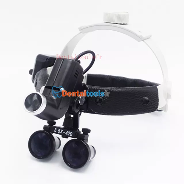 2.5X420mm Dentaire Tête Loupe Binoculaire Chirurgie LEDs Lunettes Lampe  Portable