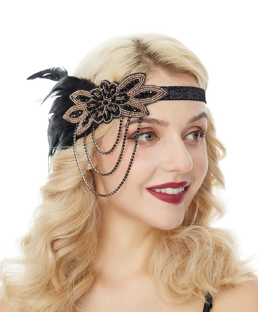 Gionforsy 1920S Headbands for Women Peacock Feather Headpiece Roaring 20S Gatsby