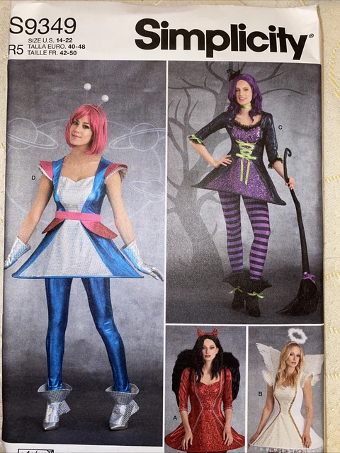 Simplicity Pattern S9349 Cosplay Women 14-22 Costume Halloween Witch Devil Angel