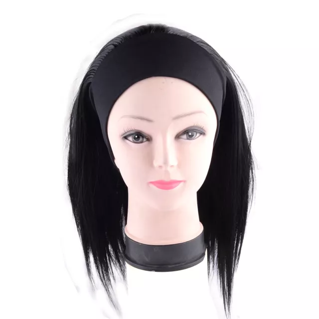 Women Straight Headband Hair Wig Black Synthetic Wig Headwarp Wig Natural Soft