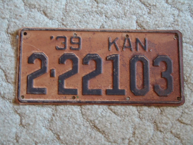 ANTIQUE 1939 KANSAS License Tag/Plate #2-22103 $99.00 - PicClick