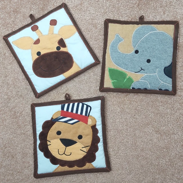 LAMBS & IVY Quilted Plush Hanging Nursery Wall Decor Safari Animals 3pc
