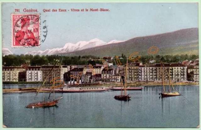 Cpa Colorisée - Genève - Quai Des Eaux-Vives Et Le Mont-Blanc (Suisse)