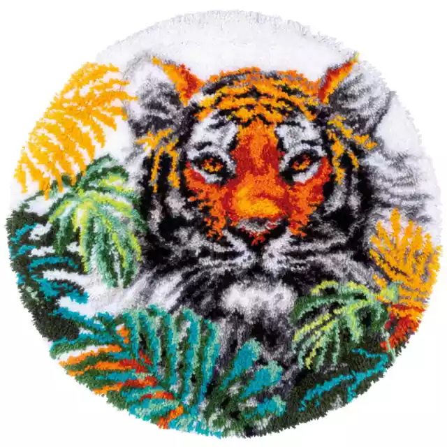 Vervaco Knüpfteppich "Tiger in Dschungelblättern", Knüpfbild vorgezeichnet, Diam