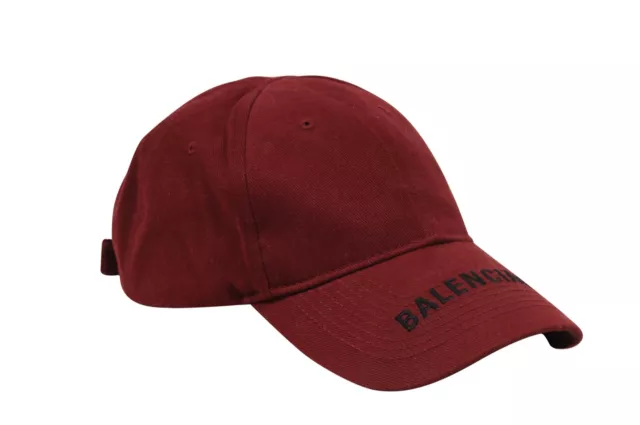 Balenciaga Mens Baseball Cap Large 59 CM Burgundy Red Black Logo Adjustable Hat
