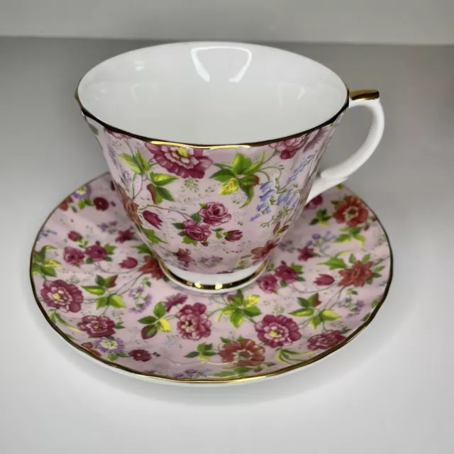 Chintz Collection by Royale Garden Staffordshire Tea Cup & Saucer Pink Floral