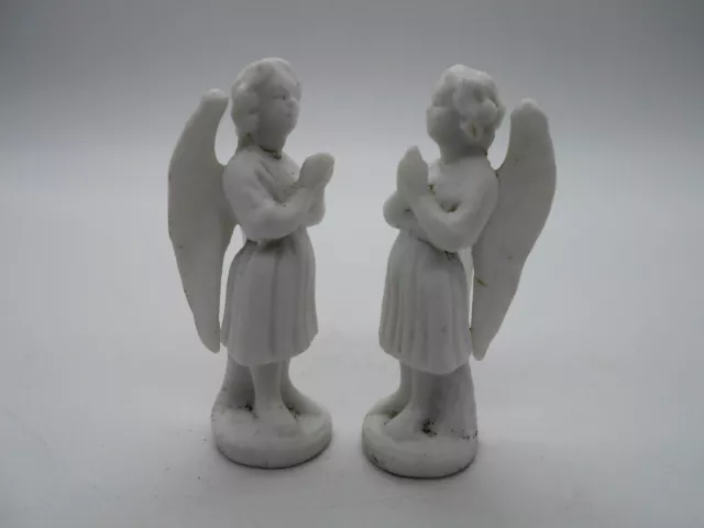 Ravissante Paire De Figurine En Biscuit Ange En Prière En Porcelaine Allemande