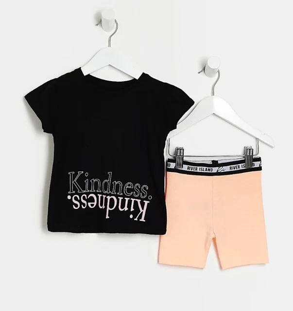 Set outfit corto nuovo con etichette baby River Island 12-18 M MINI RAGAZZE NERO GENTILEZZA