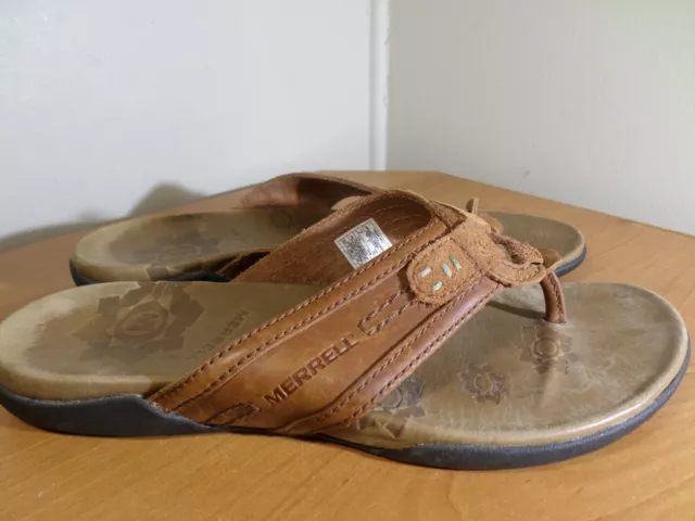 Merrell Women's Size 9 Slide Sandals Thong Toe Tortoise Shell Brown Leather NICE