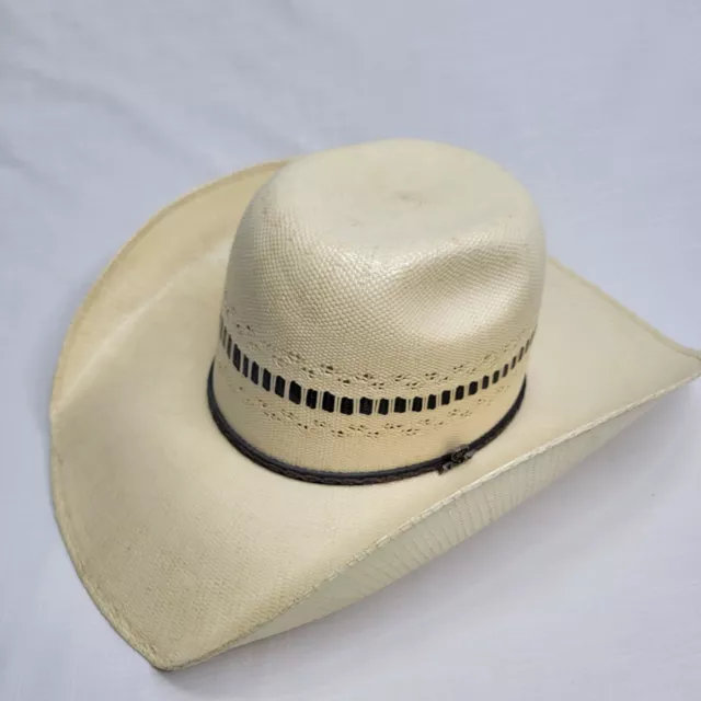 ARIAT MENS COWBOY Hat Ivory Woven Bangora Straw Western Fitted Sz 6.5 ...