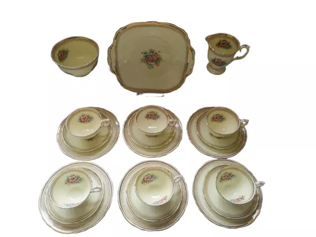 21 Piece Vintage Crown Staffordshire 6 Trios, Sugar Bowl, Cream Jug, Cake Plate