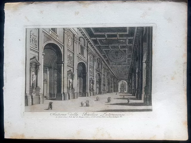 Stampa antica pietro piale basilica san giovanni roma interno 1816 veduta