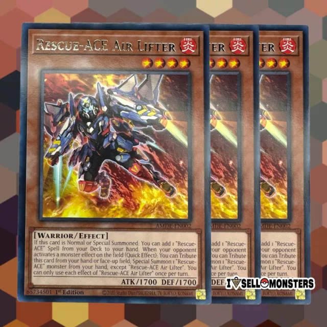 Yu-gi-oh! TCG 3x RESCUE-ACE AIR LIFTER AMDE-EN002 x3 RARE YUGIOH! 1st FIRE NM