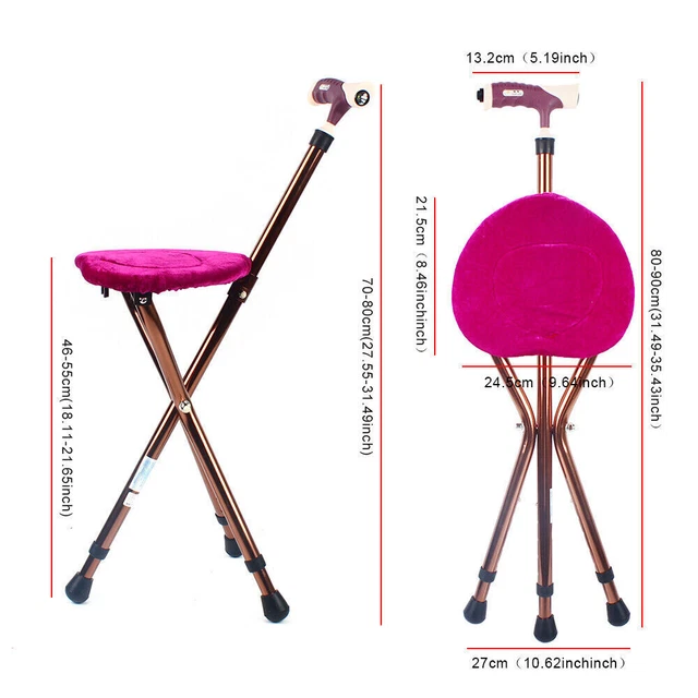 FOLDING CANE SEAT 200kg Capacity Stool Adjustable Height 5 Levels