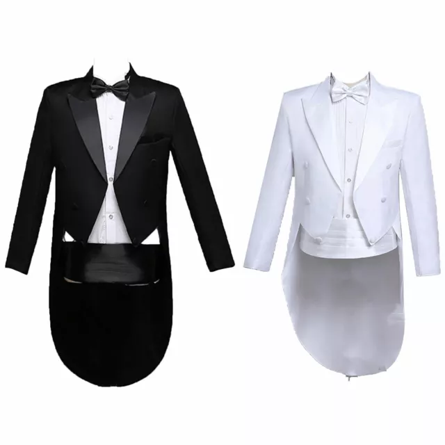 Mens Suit 4 Piece Tuxedo Swallow-Tailed Jacket + Bow Tie + Girdle + Pants Set