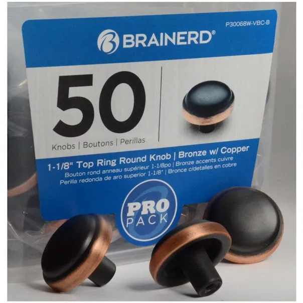 Brainerd 1-1/8 in. Top Ring Round Knob, Round w/Copper Highlights Round 50 Pack