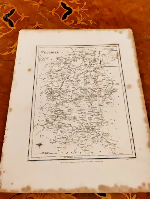 c1840s Wiltshire County Map Lewis Topographical Dictionary Salisbury Devizes