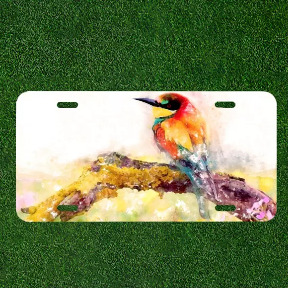 Custom Personalized License Plate Auto Tag With Colorful Bird On Branch Art