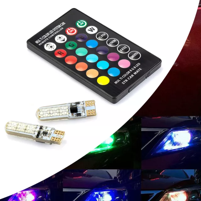 2X T10 W5W RGB LED Bulb 5050 6 SMD Remote Control Flash Strobe Wedge Light RC743