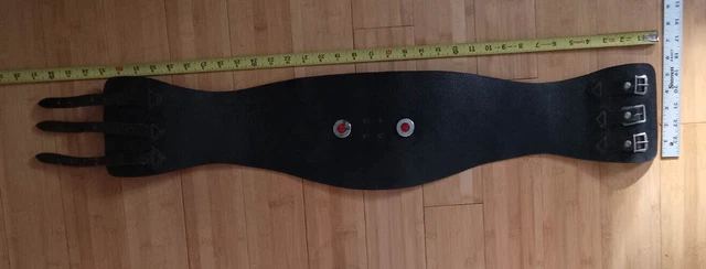 Vintage Black Leather Motorcycle Biker Kidney Belt 3 Buckles 33.5"  w/Reflectors