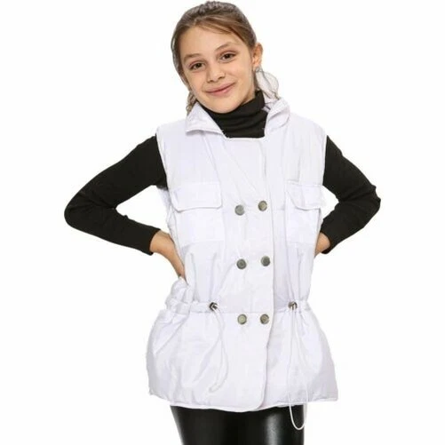 Bambine senza Maniche Cappotto Gilet Bianco Moda Oversize Giacca Stile