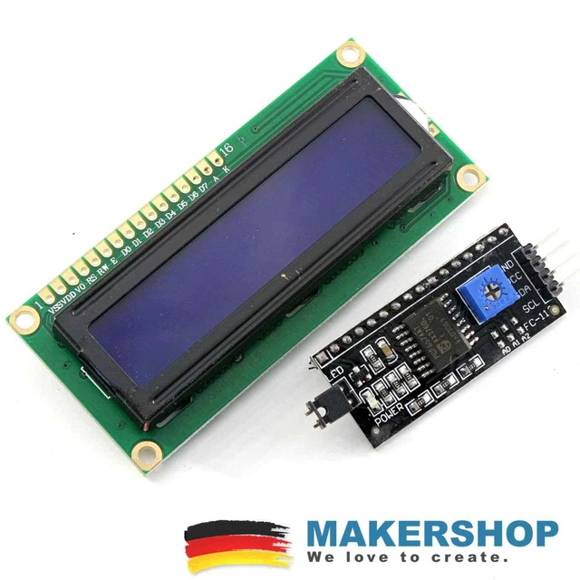 LCD 1602 I2C Blau Display HD44780 Anzeige Bildschirm 16x2 Arduino ...