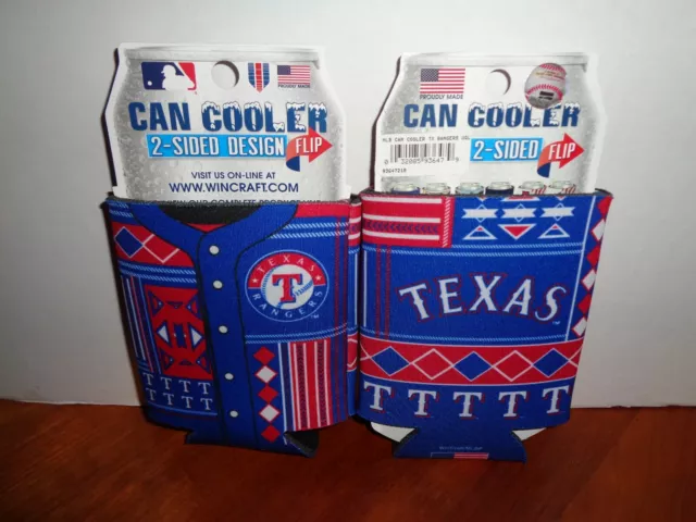 2 Texas Rangers Beer Soda Water Can Bottle Kaddy Koozie Cooler Holder Hugger