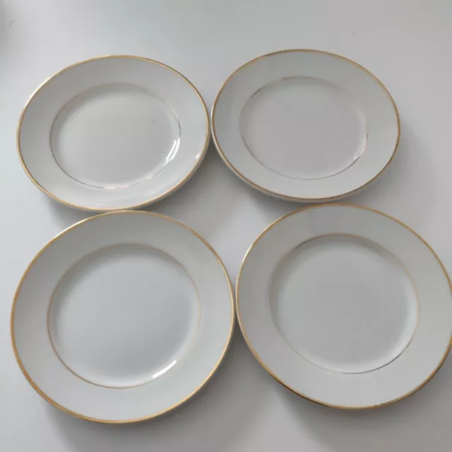 Sonnet Fine China Japan 6-1/2" Dessert Plates White & Double Gold Trim Set of 4