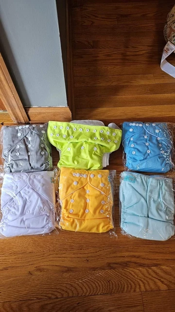 ALVA BABY Cloth Diapers ADJUSTABLE REUSABLE Lot Of 6 BRAND NEW Blue Green Yellow