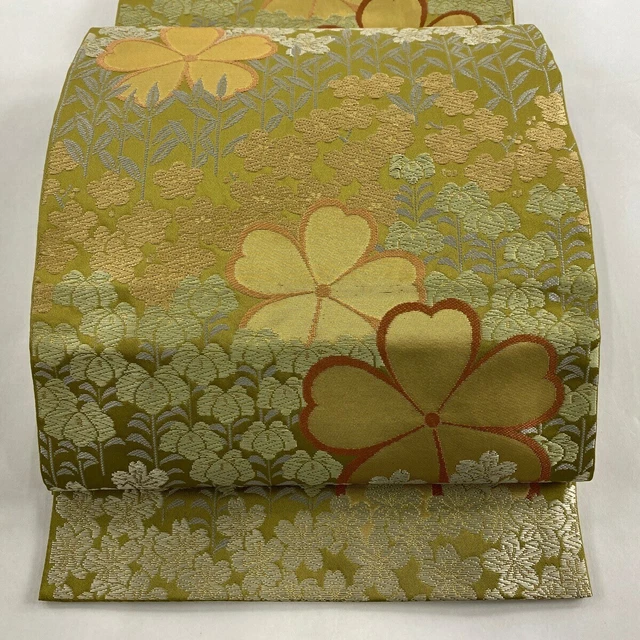Japanese obi, Silk, Gold thread ,Flower