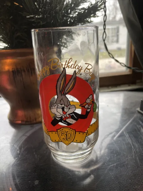 Vintage Happy Birthday Bugs Bunny Glass 50th Anniversary Warner Brothers 1990