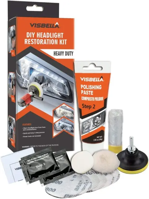 Visbella Professional Headlight Restoration Kit DIY Headlamp Brightener Car Care