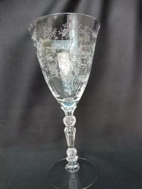 Fostoria Clear Etched Chintz 9.5 oz  Water Goblet Stem 6026 Excellent Used Cond.