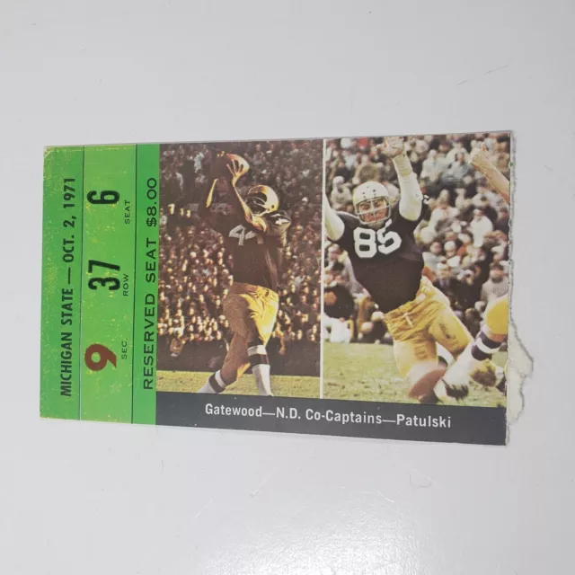 VTG FIGHTING IRISH Notre Dame Vs. Michigan State Ticket Stub Dated OCT. 2, 1971