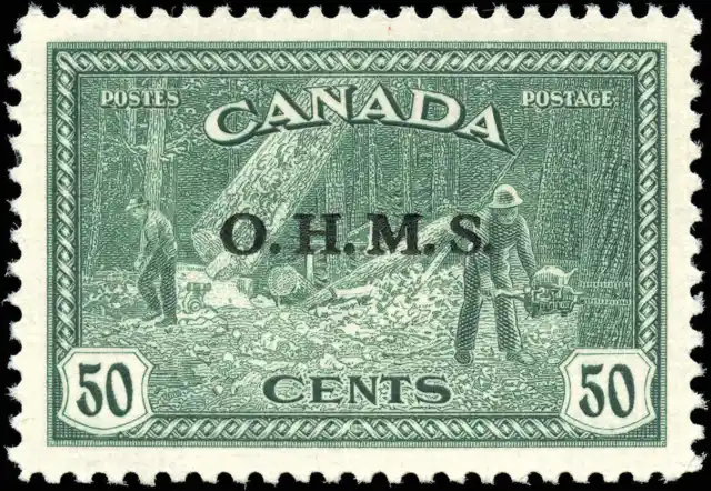 Canada Mint NH VF 50c Scott #O9 1949-50 Overprinted "OHMS" Logging Stamp