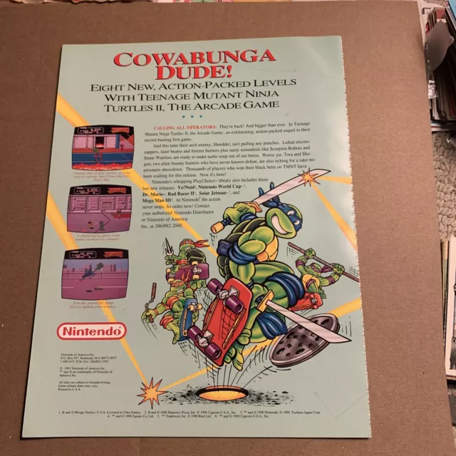 original 11.5-8” Teenage Mutant Ninja Turtles Play choice ARCADE GAME FLYER AD