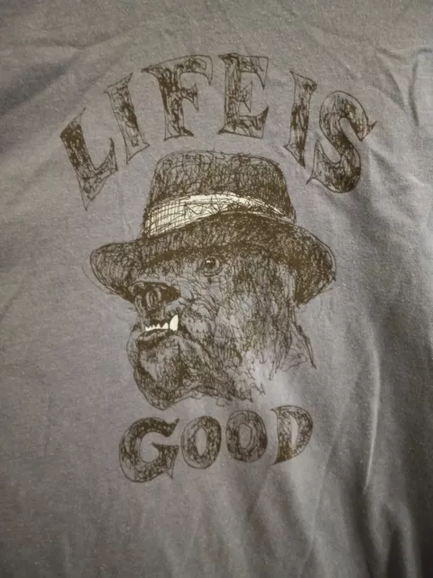 Life Is Good Men's Blue Cool Dog Tee Crusher Bulldog Wearing Hat T-Shirt Large