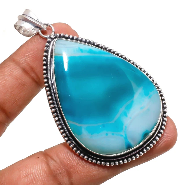 Green Geode Agate Gemstone Handmade Silver Plated Jewelry Pendant 2.70" PA 162
