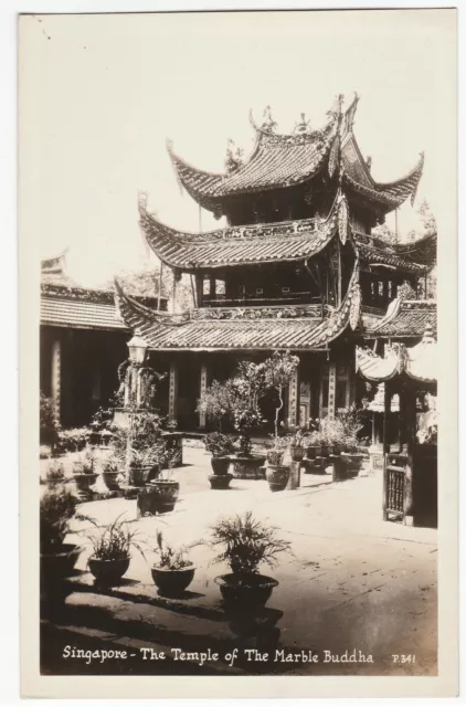 RARE Real Photo Postcard - Singapore 1920s Temple of the Marble Buddha  RPPC