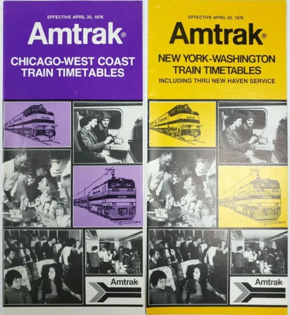 Amtrak NY Washington Chicago Lot 2 Timetable Brochures Vtg 1976 Railroad Train