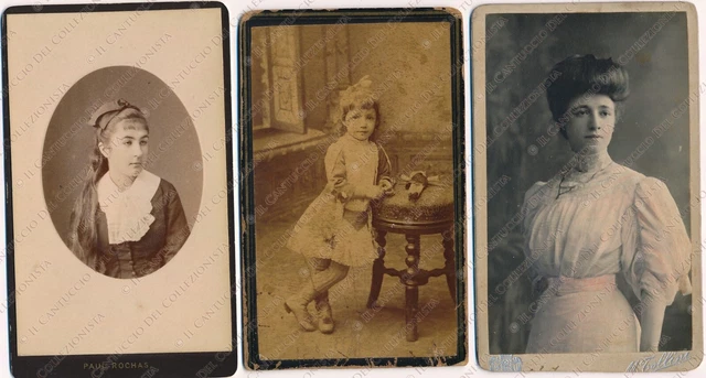1880c Ritratti giovani donne Carte de visite CDV LOTTO 3 Fotografie Pavia
