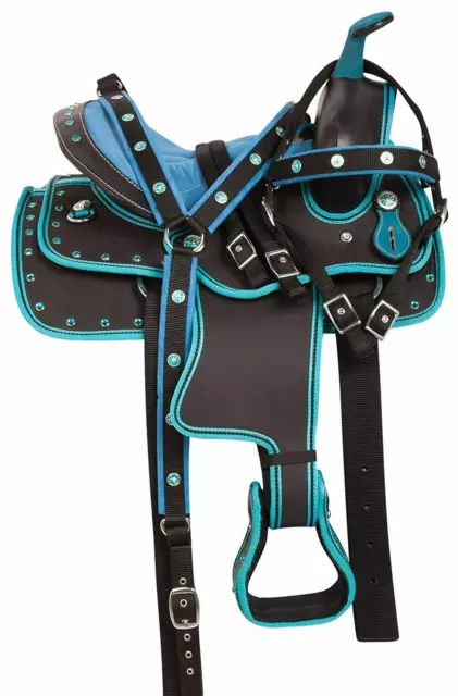 Synthetic Western Horse Saddle Barrel Racing Tack Blue Size 14"-18"